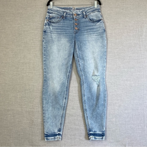 Edgely Mid-rise Super Skinny Jeans Womens 12R Distressed Button Fly Light Wash - Picture 1 of 14